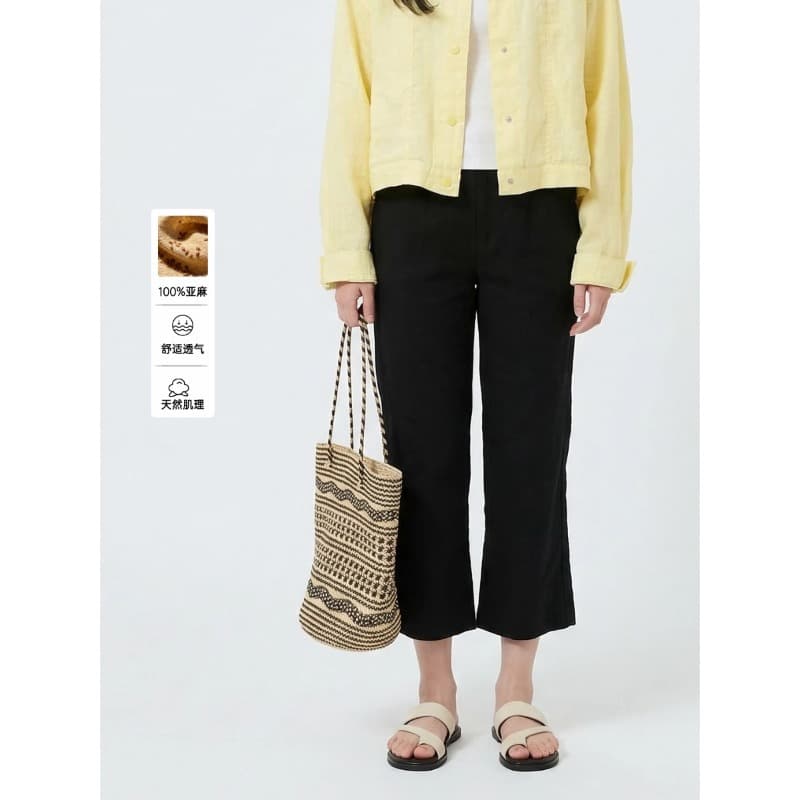 Loom Thoughts: Minimalist Commuting 100% Linen Hip-Covering Slimming Cropped Casual Pants for Petite Sizes Zq0008