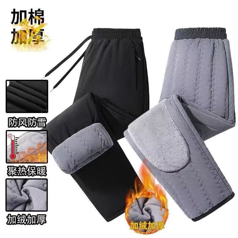 New winter style, thickened fleece-lined casual cotton pants for men, warm and comfortable, suitable for Northeast China, knee-protecting, straight-leg pants.