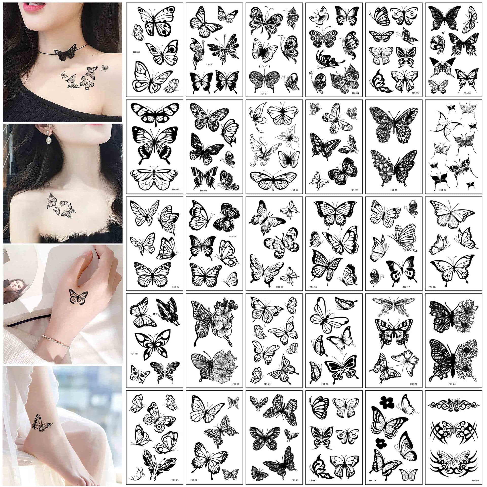 Cross-border European and American new dark butterfly tattoo stickers sexy female simulated clavicle arm scar covering temporary tattoo stickers