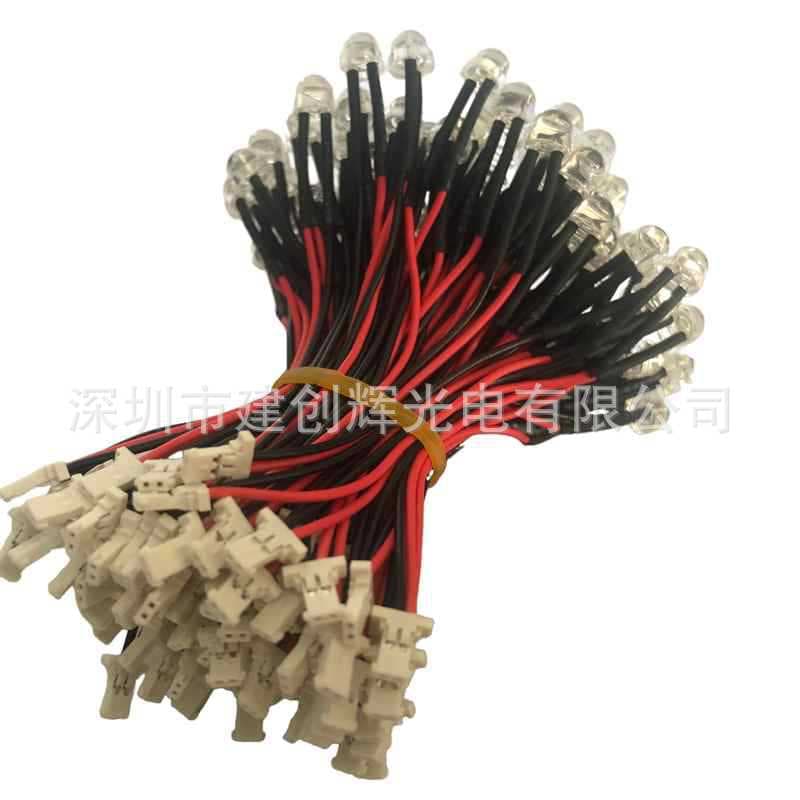 Custom Terminal 5mm Straw Hat LED Light Emitting Diode with 30CM Soldered Wire, Through-Hole LED Bead
