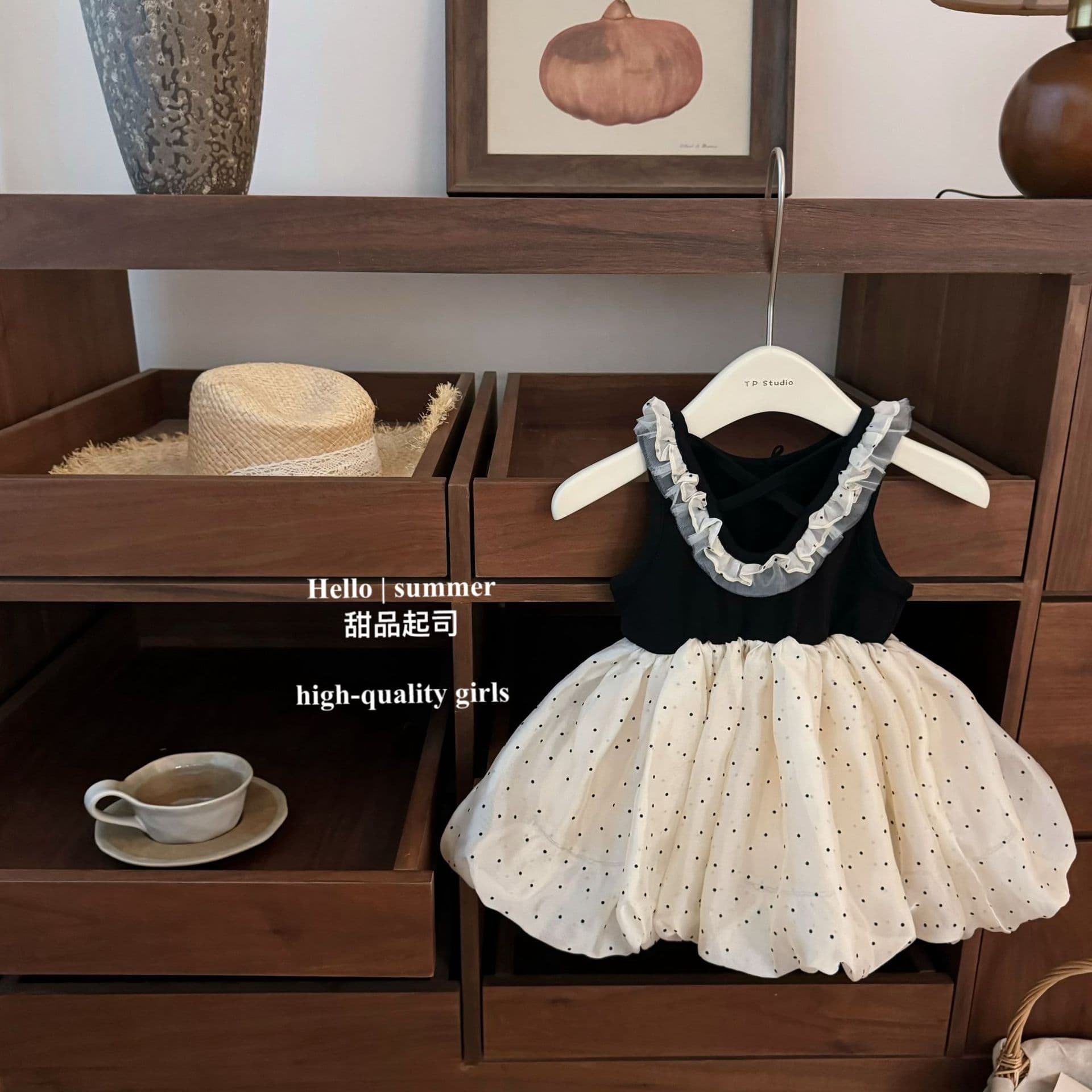【Dessert Cheese】Hepburn Style! Baby girl polka dot curly sleeveless dress summer girl princess dress