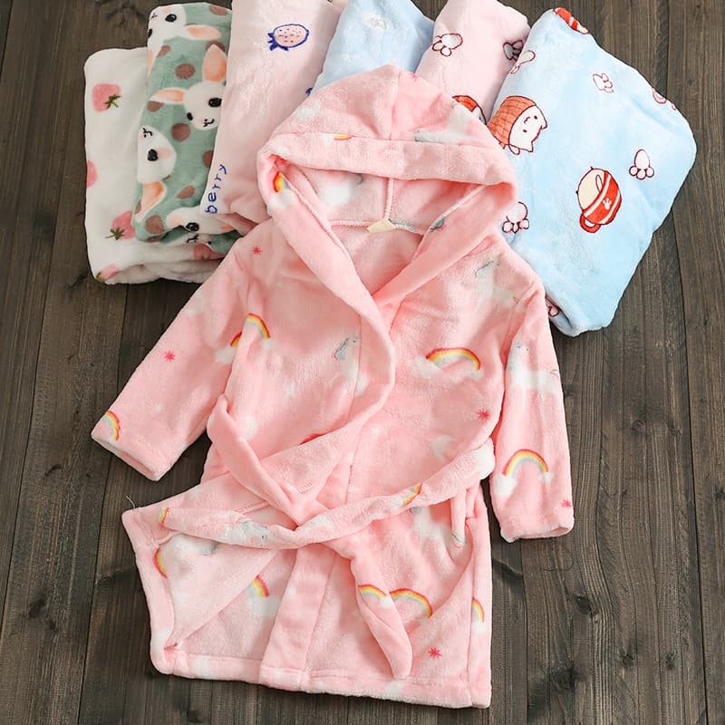 Autumn and winter children's pajamas, flannel bathrobes, children's loungewear, children's sleepwear A