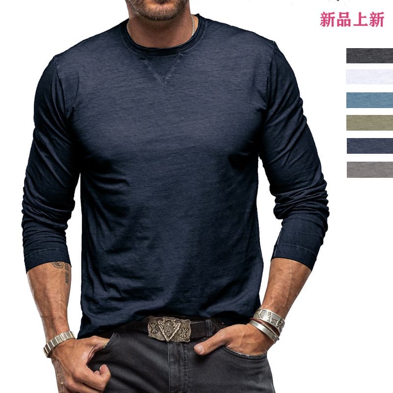 Autumn Winter Foreign Trade Basic Men's Pure Cotton Crew Neck Long Sleeve T-Shirt European American Plus Size Base Layer Amazon Men's Top