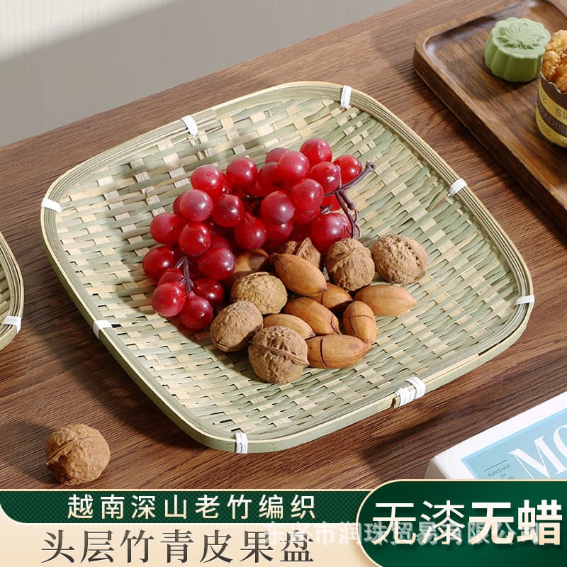 Bamboo fruit plate, household steamed bread basket, creative fruit plate, living room bamboo plate, handmade bamboo basket, bamboo dustpan, bamboo products