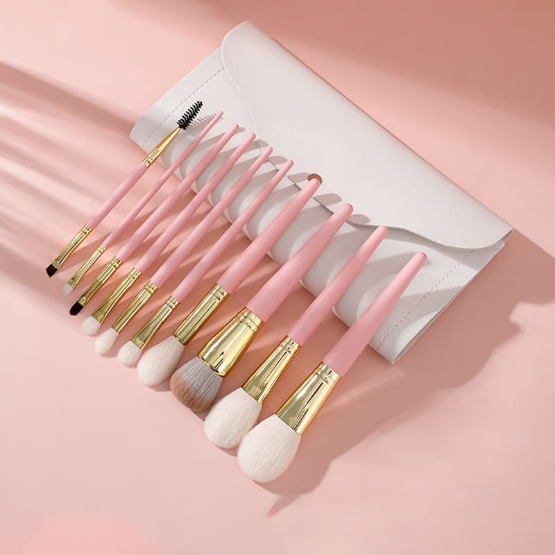 Animal Hair Makeup Brush Set: Powder Brush, Eyeshadow Brush, Eyebrow Brush, Lip Brush - 10-Piece Portable Beauty Tool Kit