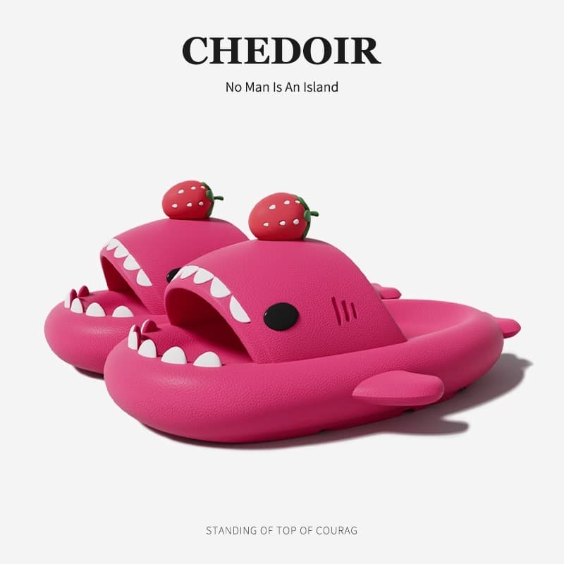 Factory Authorized Shop Strawberry Shark Slippers Unisex Summer "Step-in-Feel" Anti-Slip Soft Sole Sandals Home/Outdoor Wear