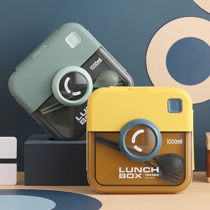 1000ML Square Camera-Shaped Lunch Box Cute Cartoon Lunch Box Plastic Divided Sealed Bento Box