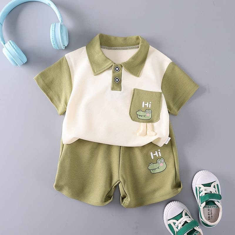 Boys Short Sleeve Set Fashionable Toddler New Style Polo Children Summer Baby Thin Clothes Two-Piece Trendy
