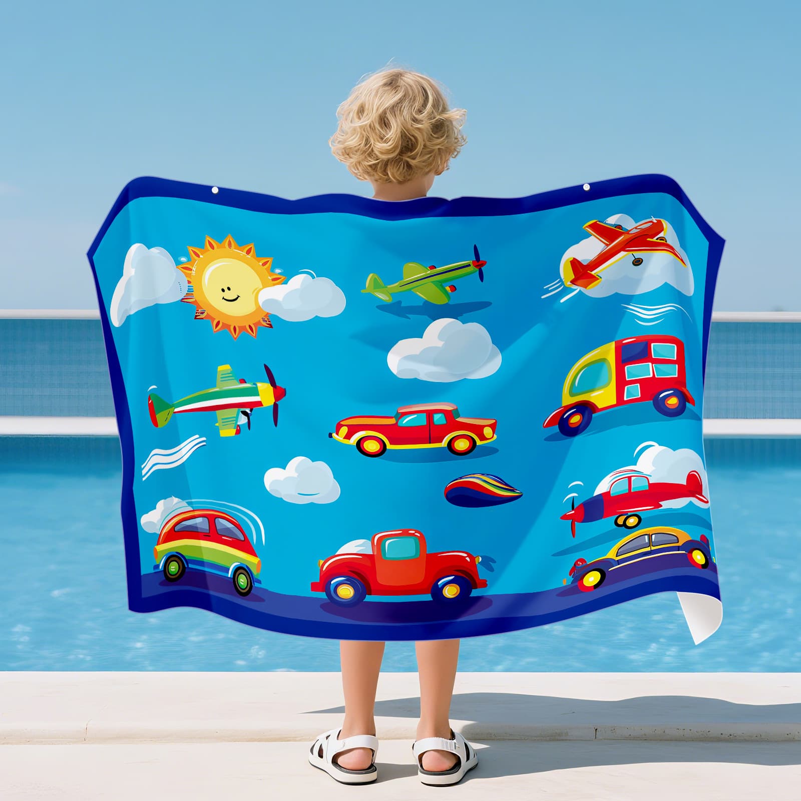 Quick-Dry Hooded Cape Kids Bath Towel, Double-Sided Fleece Wearable Swim Bathrobe, Fast-Drying Bath Towel for Children