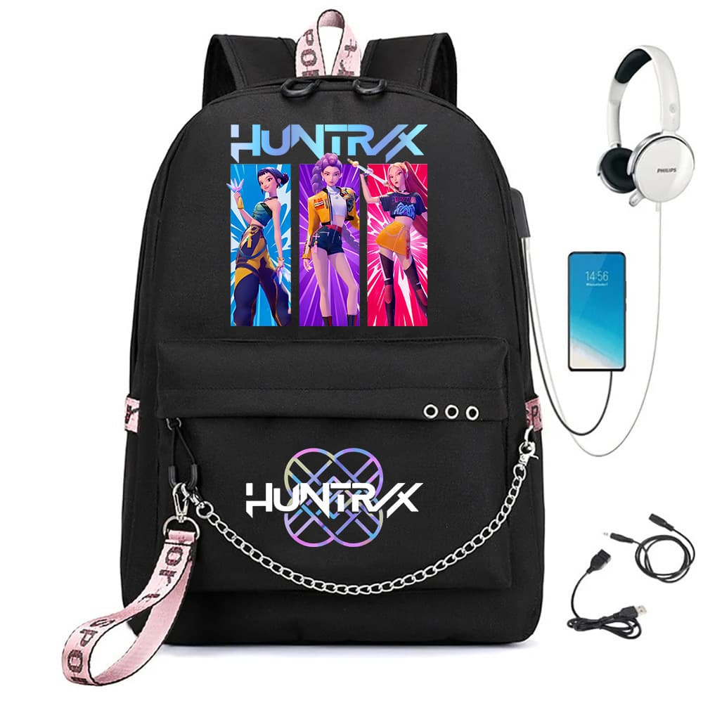 Cross-border Hot-selling Kpop Girl Group Print Student Backpack with Chain Trendy USB Backpack