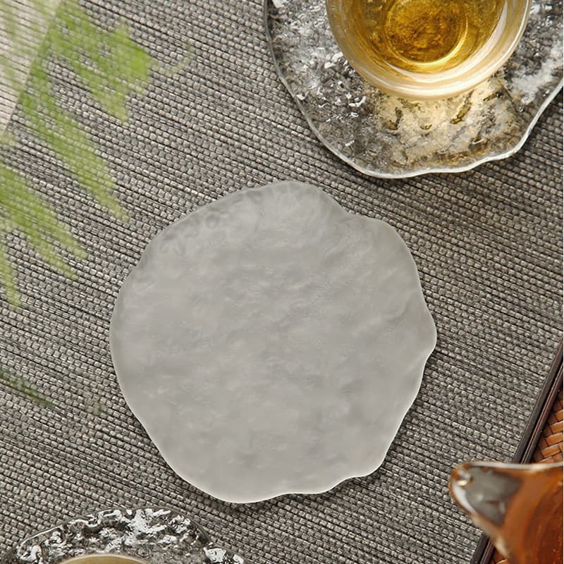 Crystal Tea Coaster, Japanese Thickened Heat-Resistant Glass Cup Holder, Household Placemat for Coffee and Water Cups, Minimalist Style