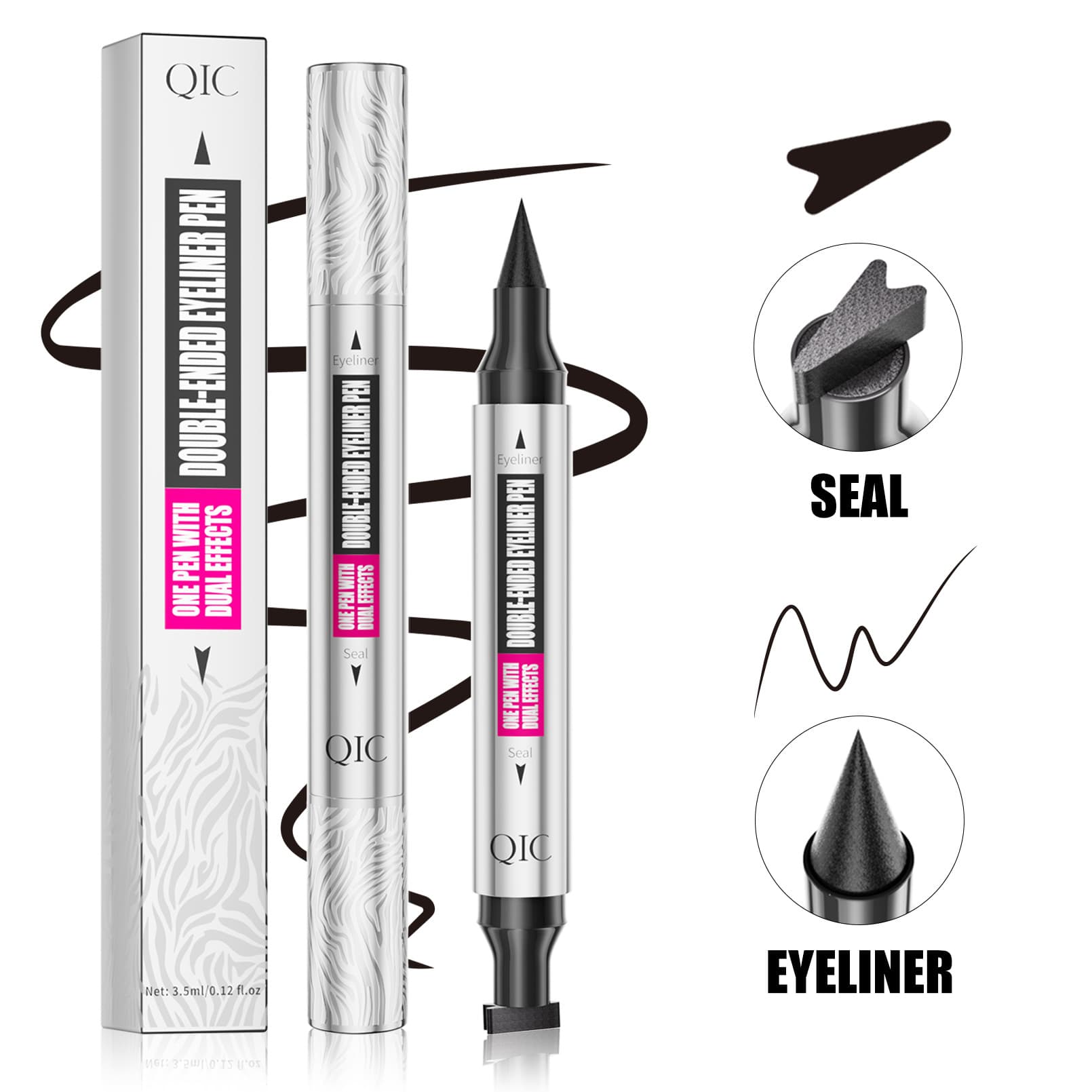 US Patent, Hot Selling in Europe and America QIC Double-Ended Stamp Eyeliner Pen Winged Eyelid Stamp Waterproof Liquid Eyeliner