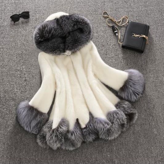 Foreign Trade Cross-Border Autumn and Winter Fur Coat for Women, Mid-Length Faux Mink Fur with Fox Fur Collar, Artificial Fur Women's Coat