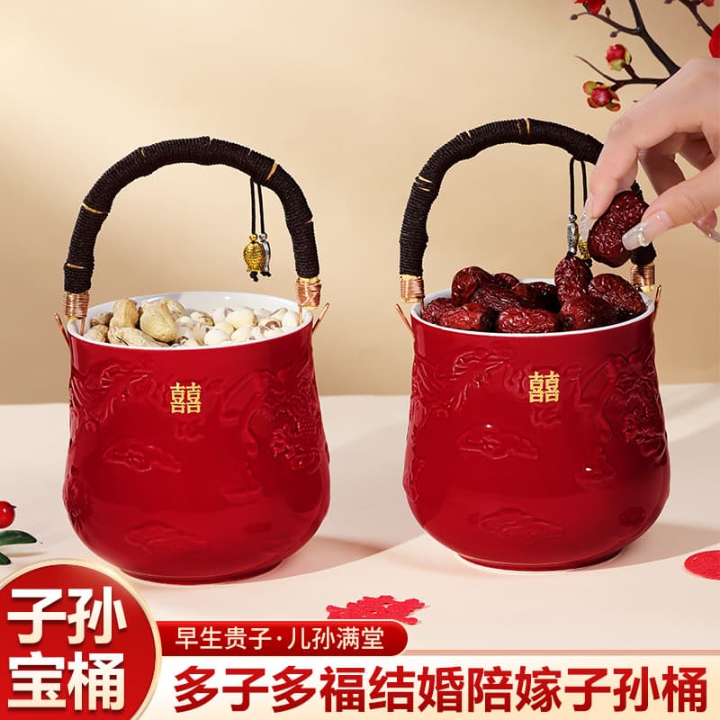 Married children and grandchildren buckets, a pair of dowry supplies for the woman, a complete collection of natal family wedding red wedding buckets, treasure bucket decoration ornaments