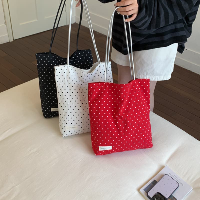 Korean-Style Polka Dot Fabric Bag 2026 Spring/Summer New Fresh Style Women's Large Capacity Tote Bag Double-Sided Versatile Shoulder Bag