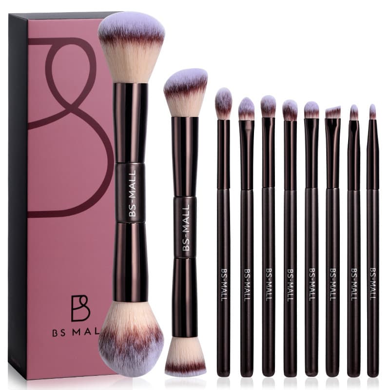 HG double-headed 10-piece coffee-colored makeup brushes and blush brushes in stock with carton packaging, one-piece drop-shipping double-headed makeup brushes