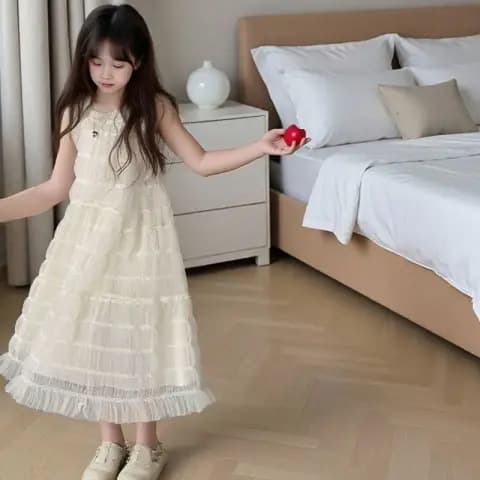 Girls Dress 2026 Summer New Style Korean Long Dress for Older Girls Summer Children's Sleeveless Dress Tulle Skirt