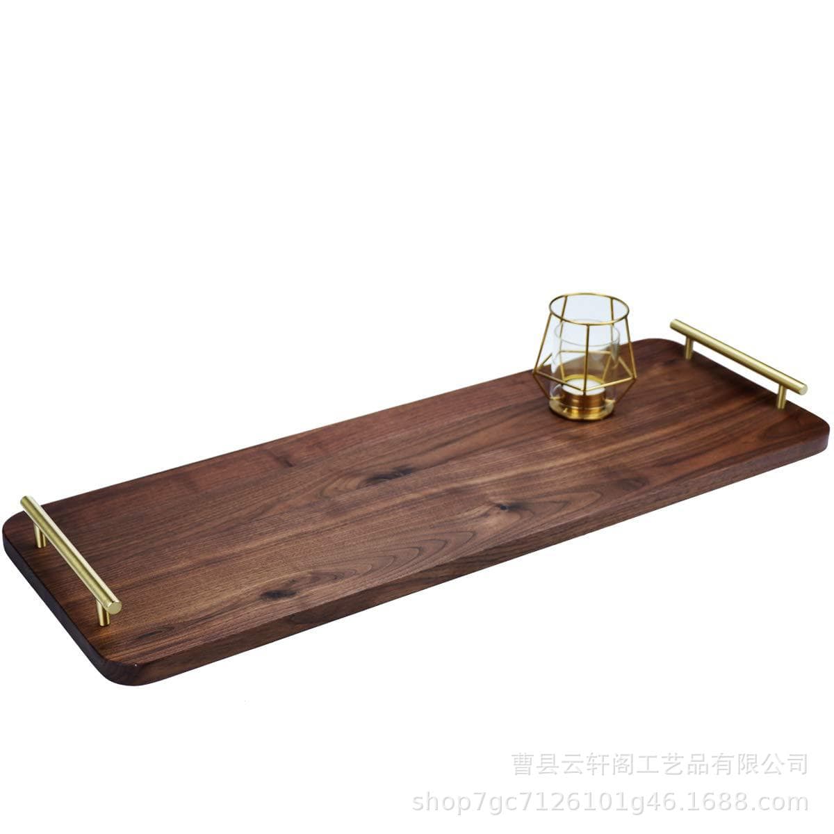 Solid wood extra long rectangular wooden board tray pure copper handle decorative tray hotel restaurant high-end tea tray snack tray
