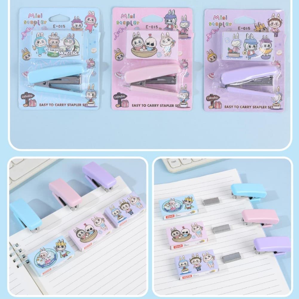 New Labubu Cute Cartoon Stapler Set with Staples Mini Stapler Gift
