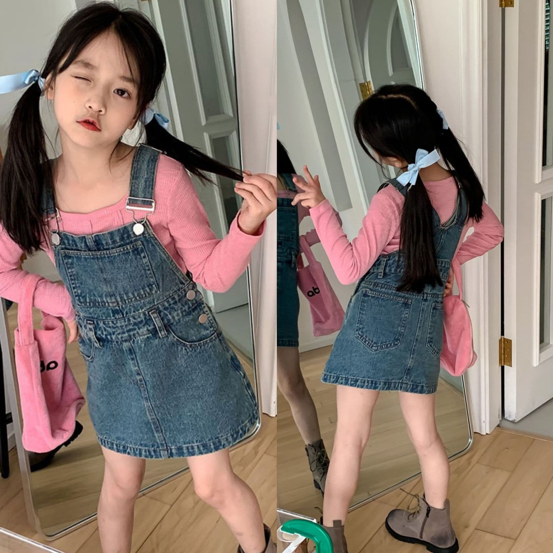 Girls' Suspender Dress Autumn Korean Style Fashionable Denim Suspenders Short Skirt A-Line Skirt for Toddlers and Children Drop Shipping