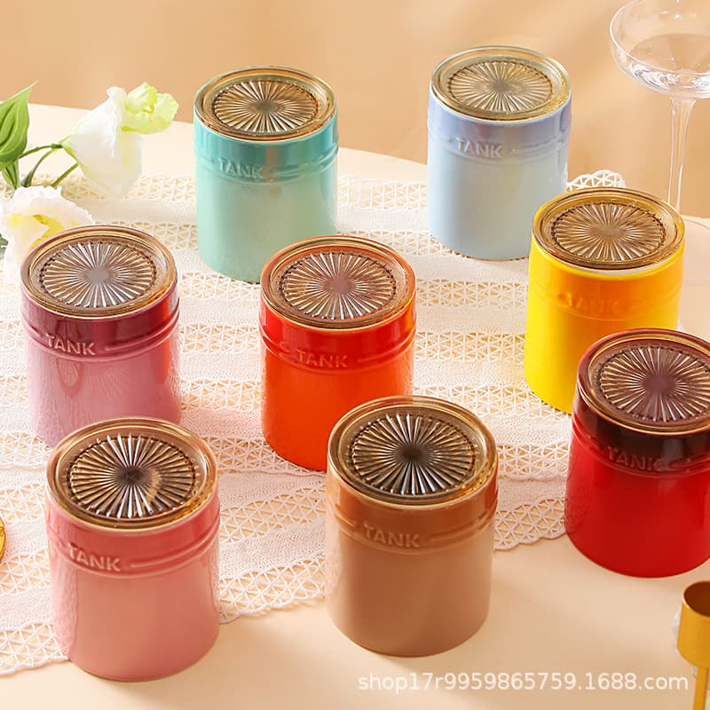 Portable ceramic sealed food jars for coffee, tea, and kitchen storage with lids.