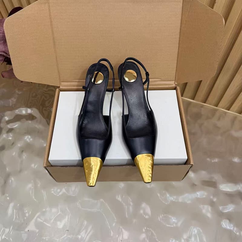 [Pre-order] 2026 Spring/Summer New High Heels Metal Closed Toe Thin Heel Pointed Toe Backless Flats Women's High Heel Sandals