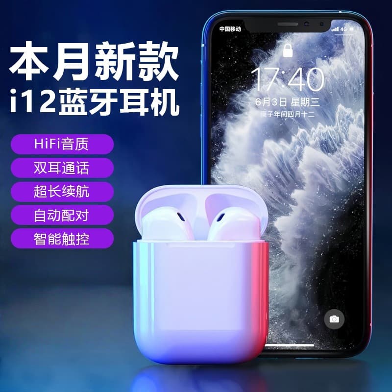 Bluetooth headset, new type of wireless noise-canceling semi-in-ear e-sports, no pain when worn for a long time, universal for multiple devices i12