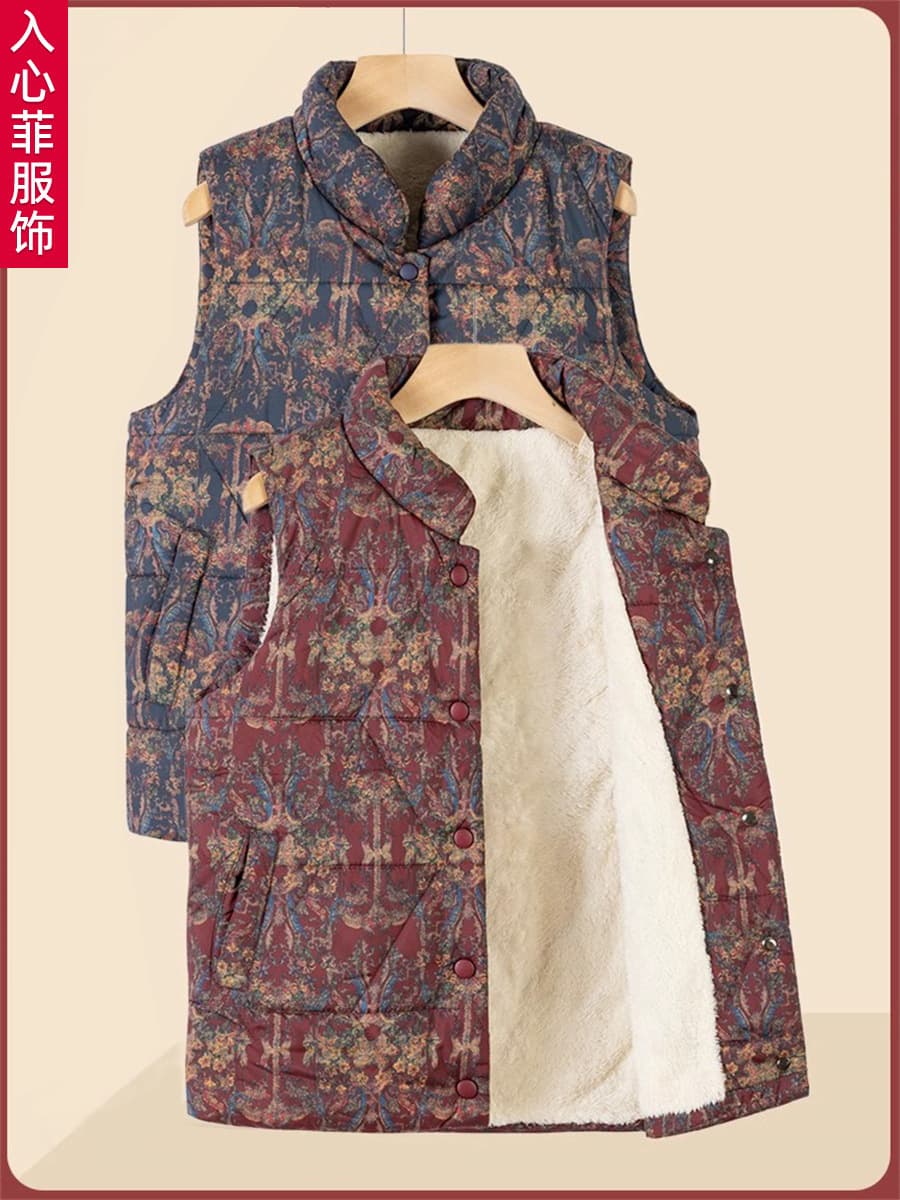 Elderly Women's Winter Quilted Vest for Grandma, Warm Cotton Padded Sleeveless Jacket for Seniors