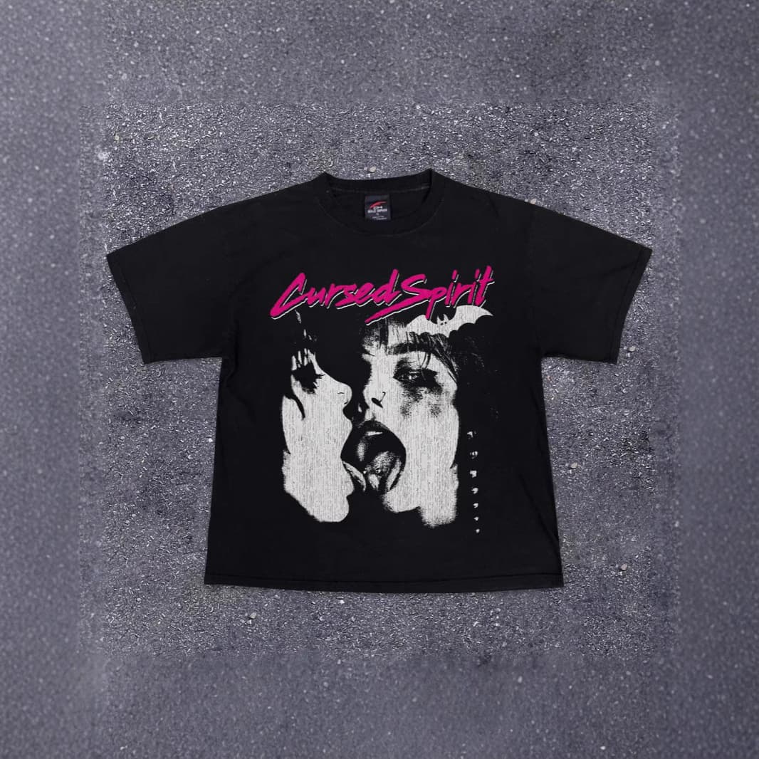 250g Heavyweight Pure Cotton! American Oversize Dark Series Tongue Kiss Print Couple Women's Loose Short Sleeve T-Shirt Men