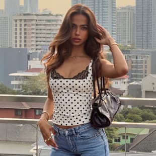 European and American Women's 2026 Summer New Hot Girl Polka Dot Lace Patchwork Camisole Top Slimming Sexy Top