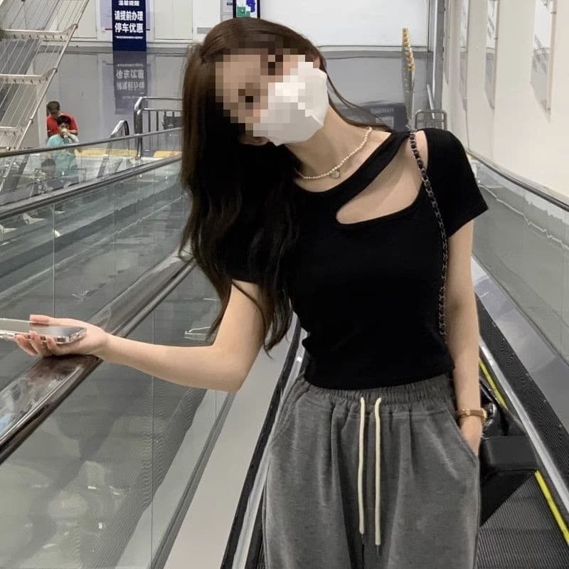 Short Sleeve Crop Top Pure Desire Style T-Shirt Hot Girl Base Layer Summer Hollow Fashionable Women's Top Versatile Slim Fit