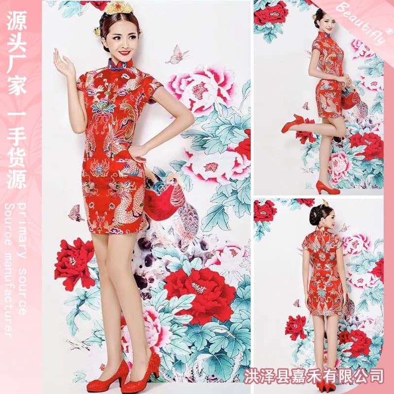 Wedding cheongsam factory direct sales new toasting suit summer improved red short Chinese style bridal dress slim retro