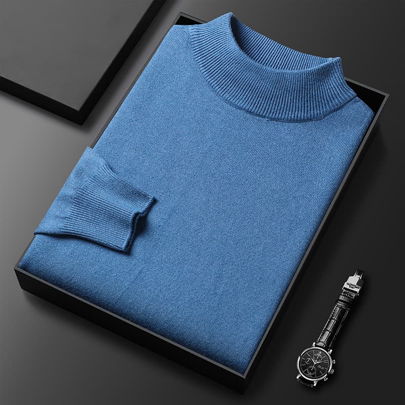 Men's Knitted Sweater High Elasticity Long Sleeve Half High Collar Slim Fit Base Layer Shirt Pure Color Casual Fashion Urban Style