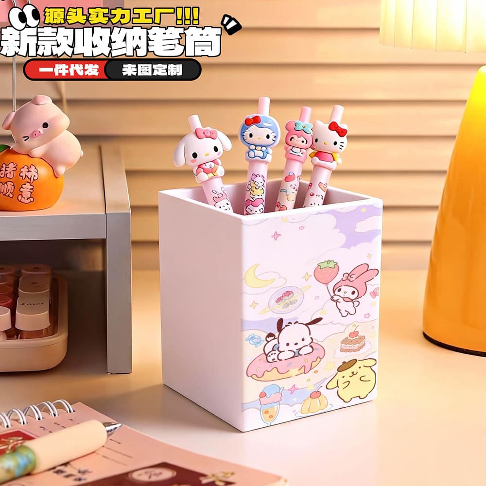 Sanrio Pochacco Pen Holder Student Desktop Stationery Organizer Dorm Makeup Brush Storage Bucket High Aesthetic Large Capacity