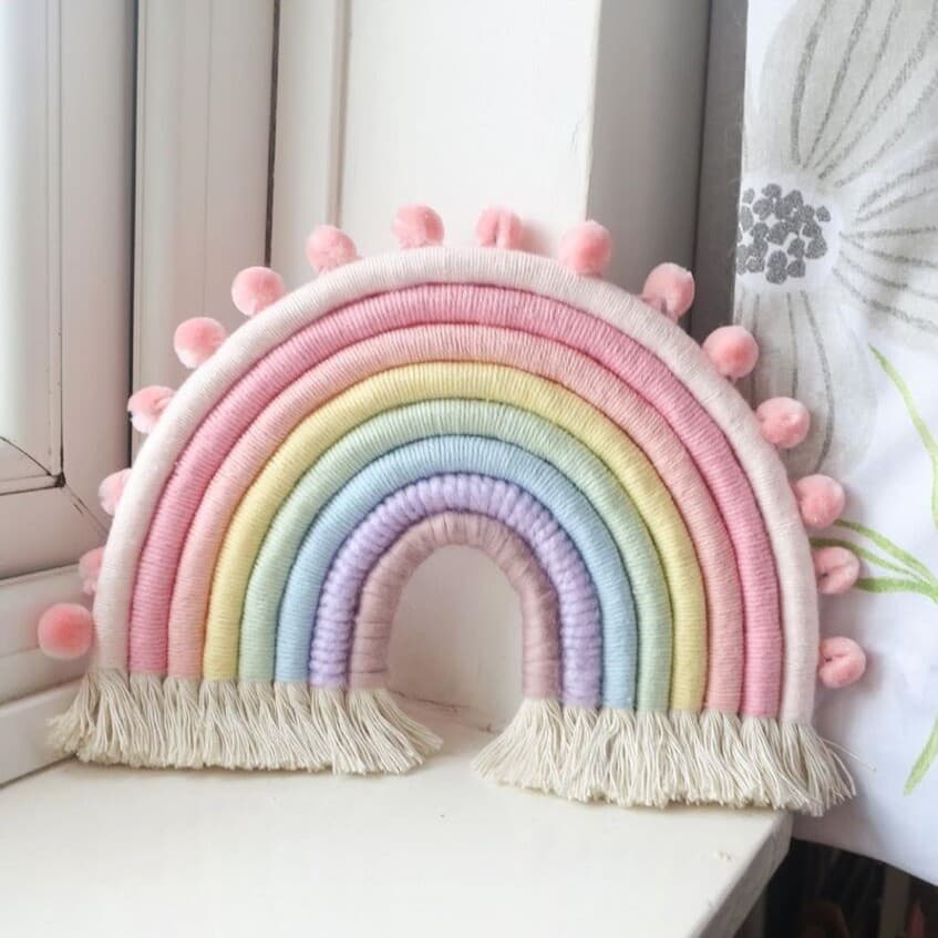 Instagram-style, Amazonian, Nordic-style rainbow home decor, children's room decoration, woven rainbow wall hanging, ornament.