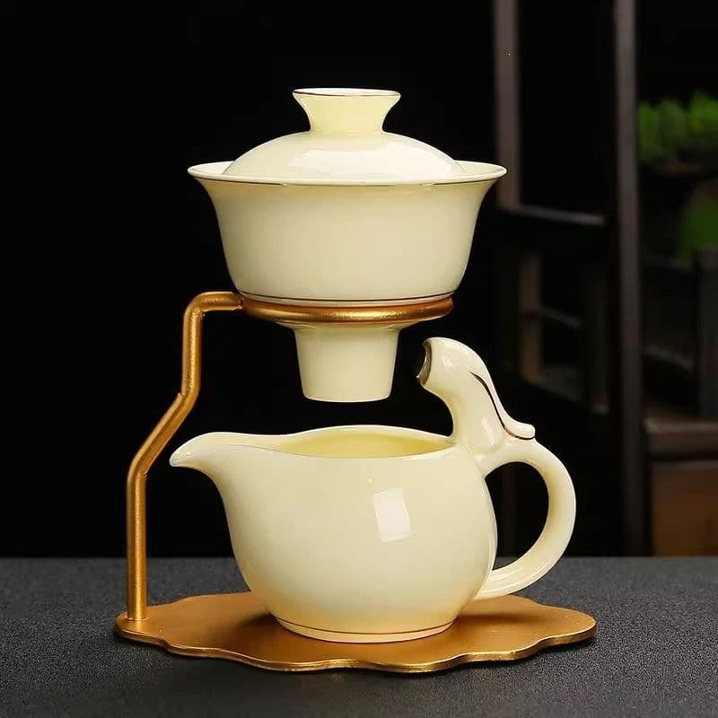 Ceramic Automatic Tea Set for Home Living Room Brewing Kung Fu Tea Cups Magnetic Teapot Effortless Tea Brewing