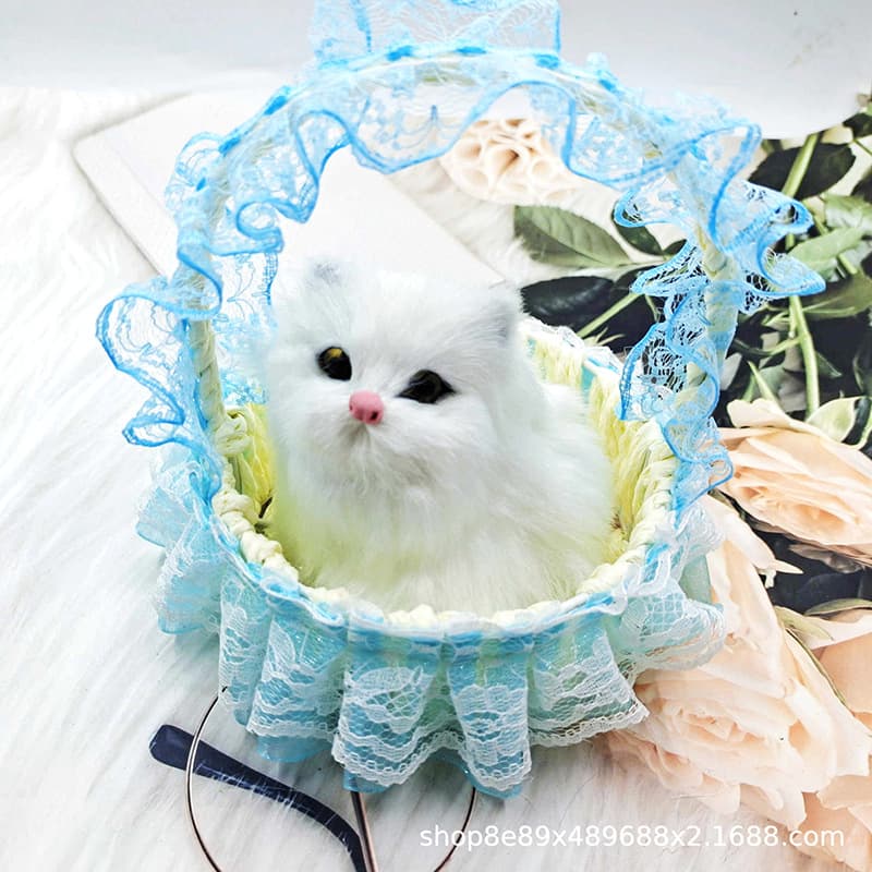 Simulated Fur Animal Lace Basket Meowing Cat Plush Toy Birthday Gift Children's Toy Scenic Spot Souvenir