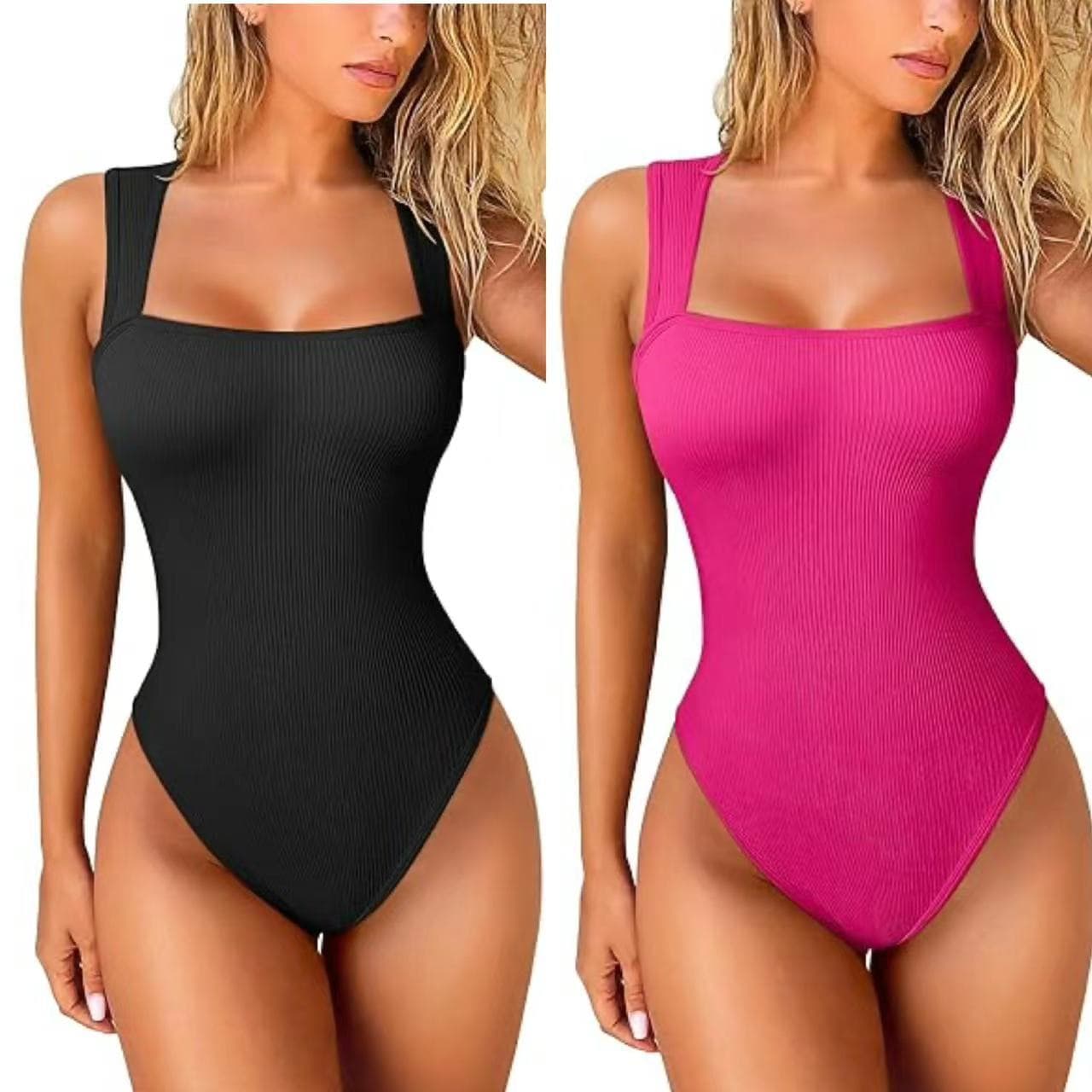 European and American Cross-border 2023 Summer Sexy Bodysuit Sexy Ribbed Tie Front Square Neck Sleeveless Waist-cinching Bodysuit