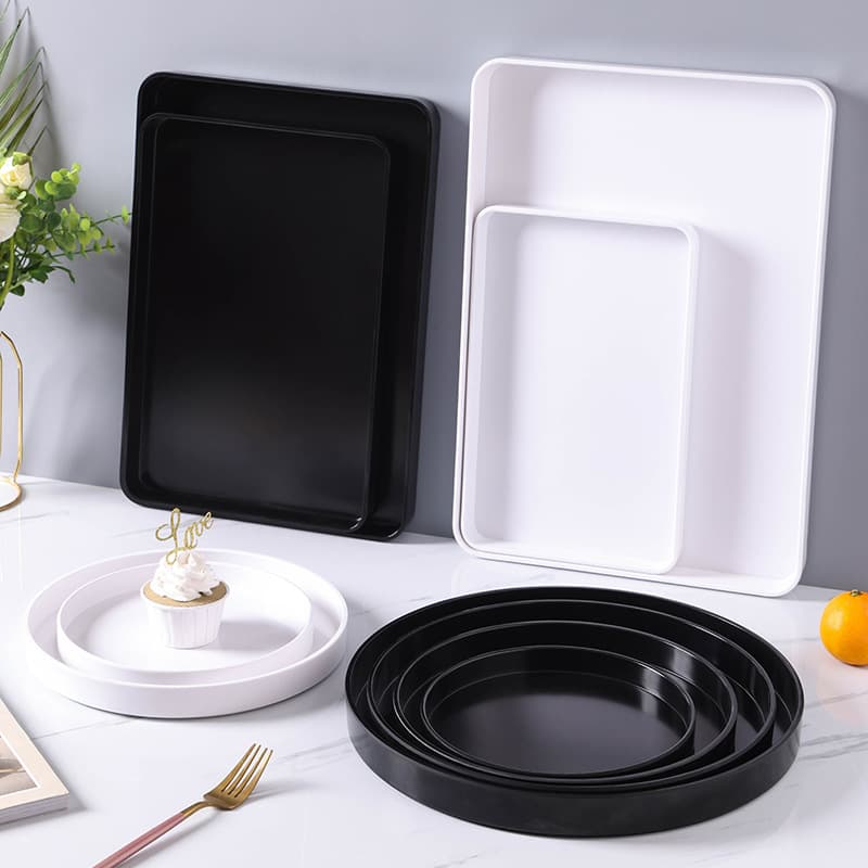 Round Rectangular Plastic Tray White Black Living Room Household Tea Tray Water Cup Tea Cup Cup Storage Plate Dish