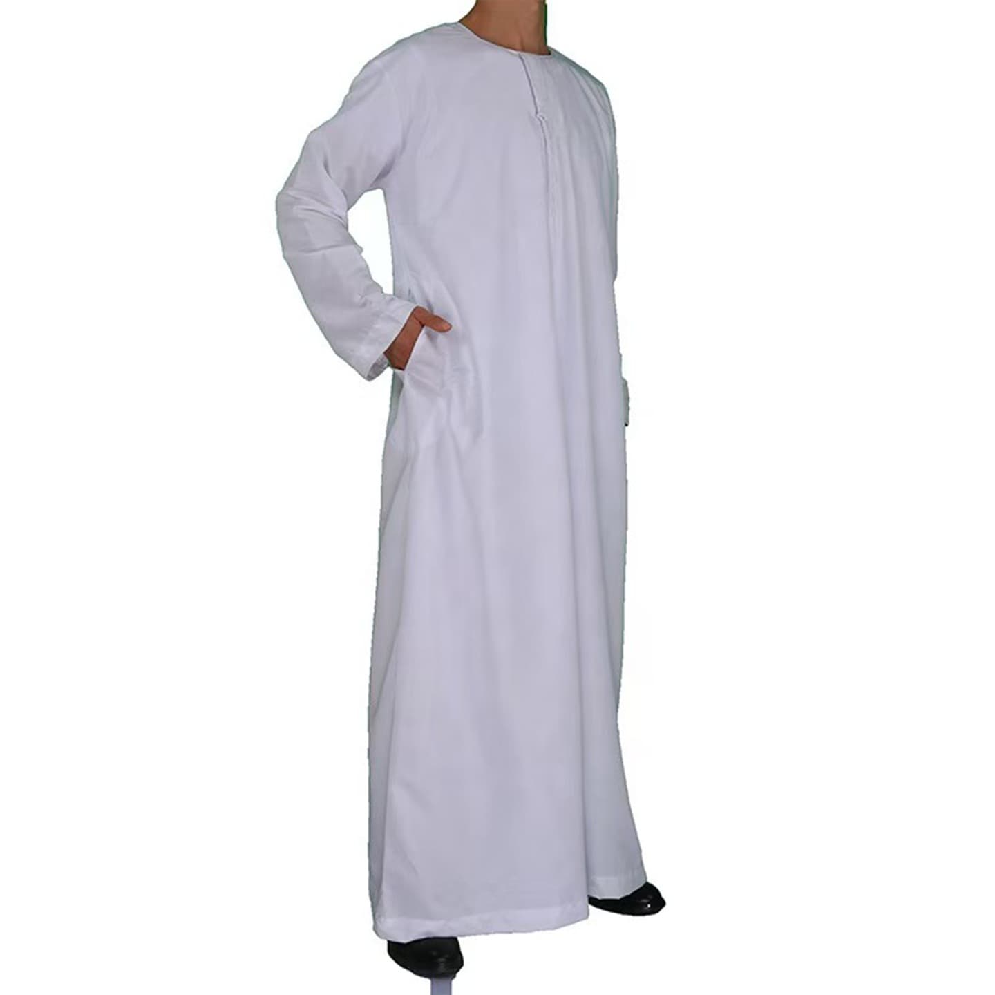 New Style Men's White Robe, New Chinese-Style Outerwear Performance Outfit, Round Neck, Buttoned, Long Style, Solid Color Men's Clothing