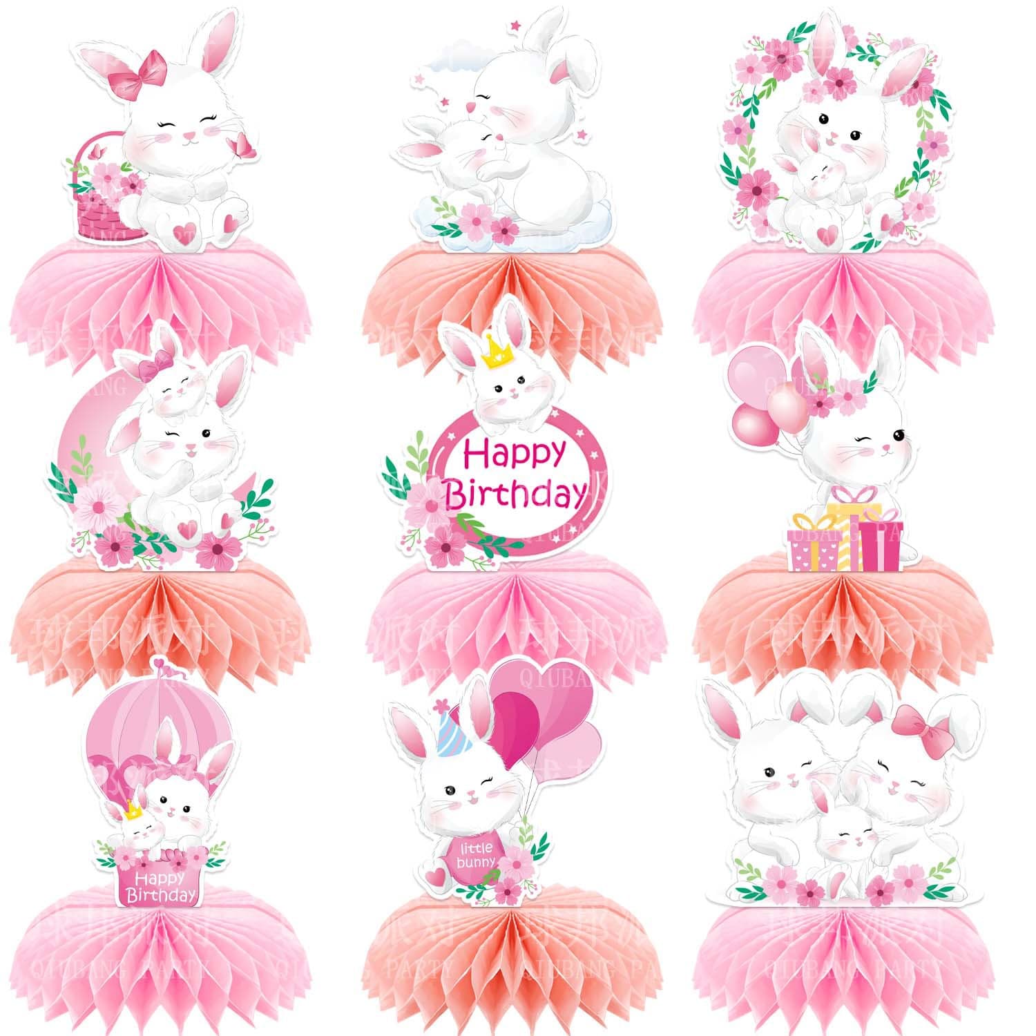 Pink Bunny Party Decoration for Kids' Birthday Girl Honeycomb Centerpiece Party Supplies