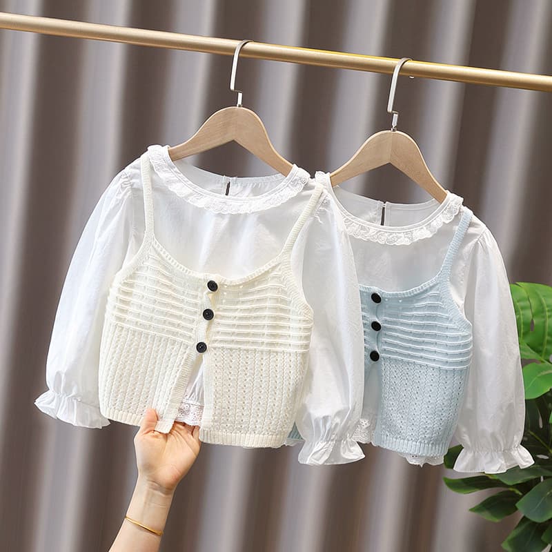 Rantuo Girls' Set 2026 New Autumn Style Long-Sleeve Shirt and Vest Two-Piece Set Casual for Small and Medium Kids Spring and Autumn Clothes Cross-Border