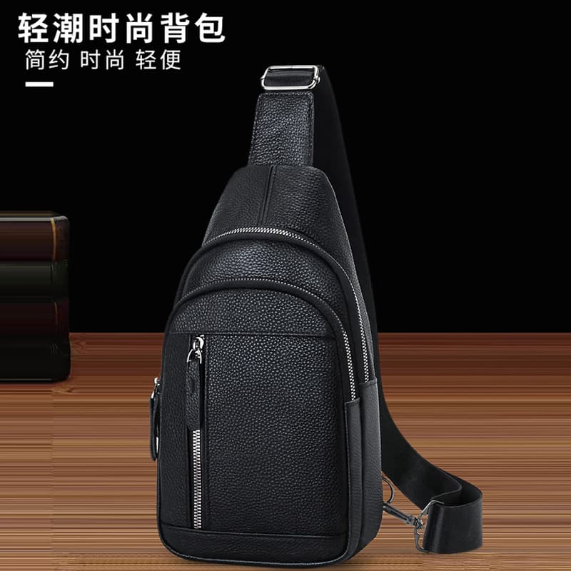 Cross-Border New Style Genuine Leather Men's Chest Bag, Genuine Leather Shoulder Bag, Casual Cowhide Crossbody Bag, Large Capacity Cowhide Bag Wholesale