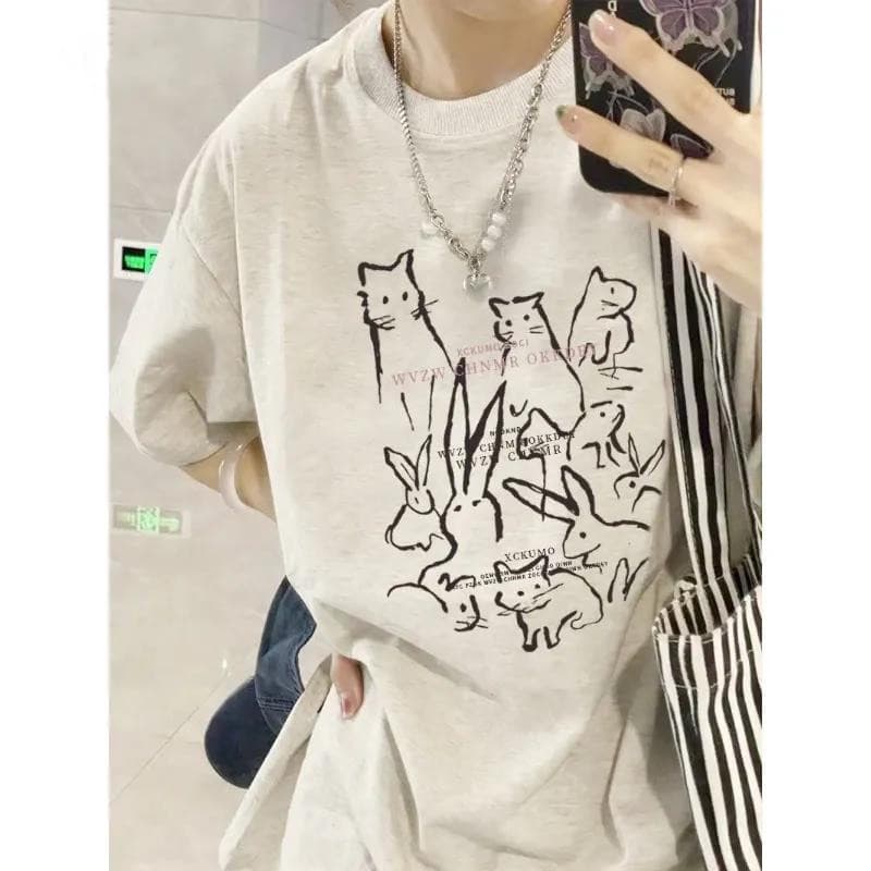 American-Style Drop-Shoulder Short-Sleeved T-Shirt, 100% Pure Cotton, Women's Summer Design, Niche Oversize Loose-Fitting Couple's Top