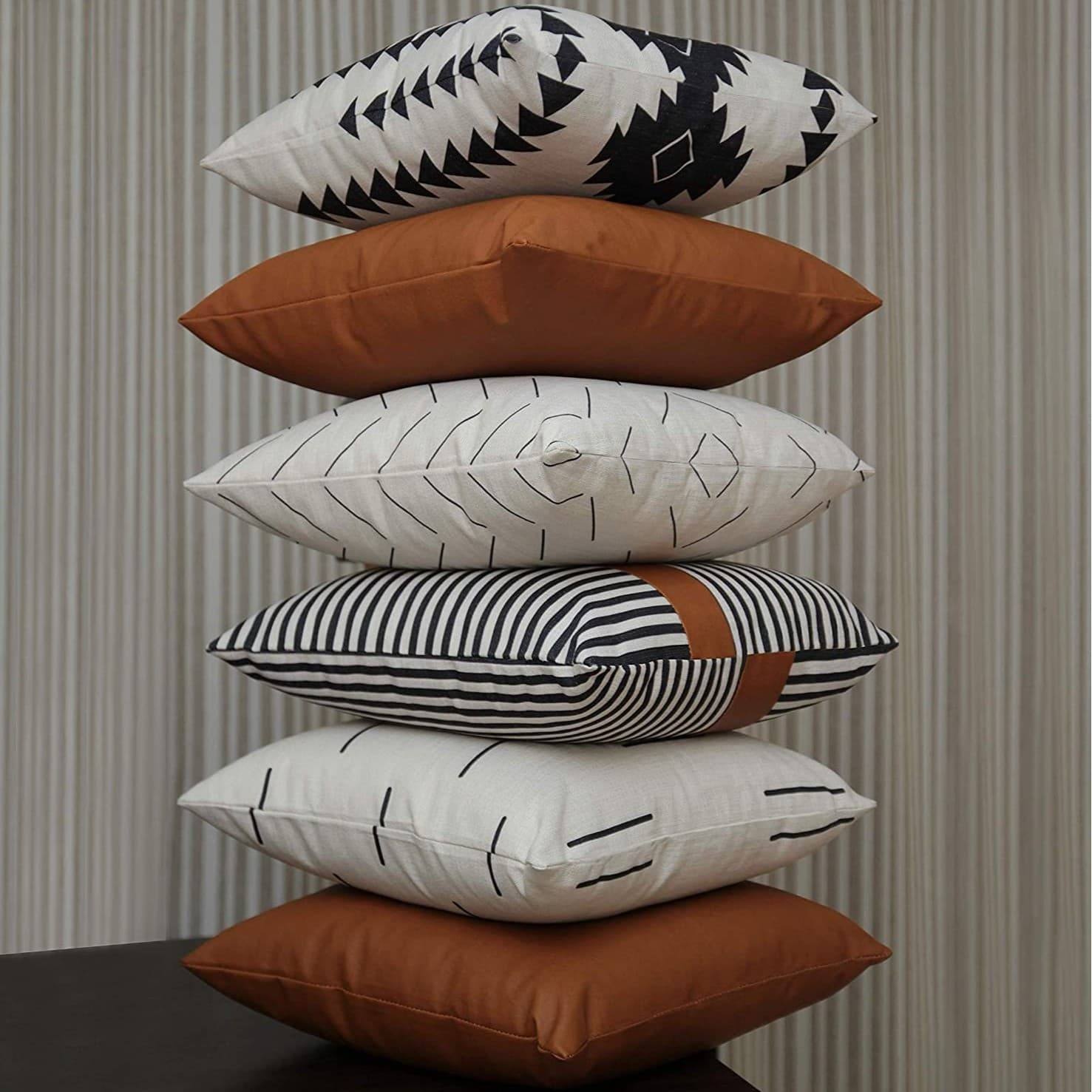 Amazon New Leather & Cotton Canvas Fringe Throw Pillow Cover Set of 6 for Sofa Decorative Cushion Covers