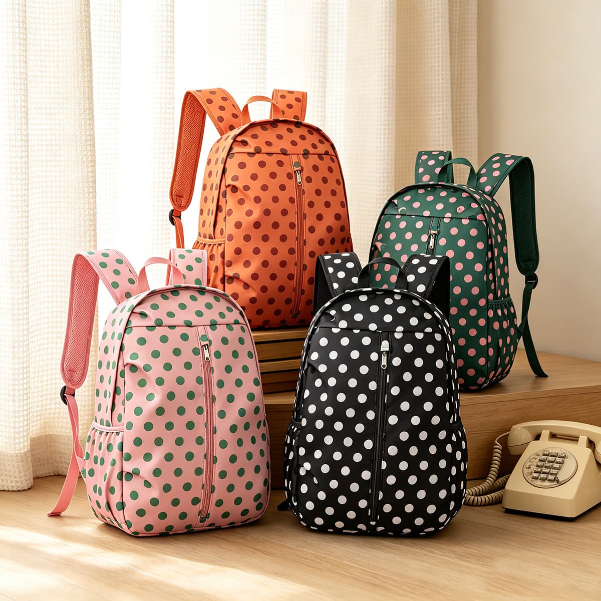 Cross-border polka dot backpack women's waterproof backpack outdoor travel mobile phone side bag student school bag school bag college girl