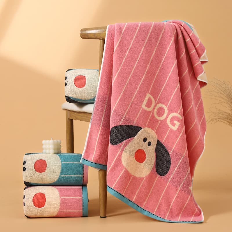 Class A pure cotton bath towel cartoon Wright dog large yarn-dyed striped thickened children's large towel pure cotton beach