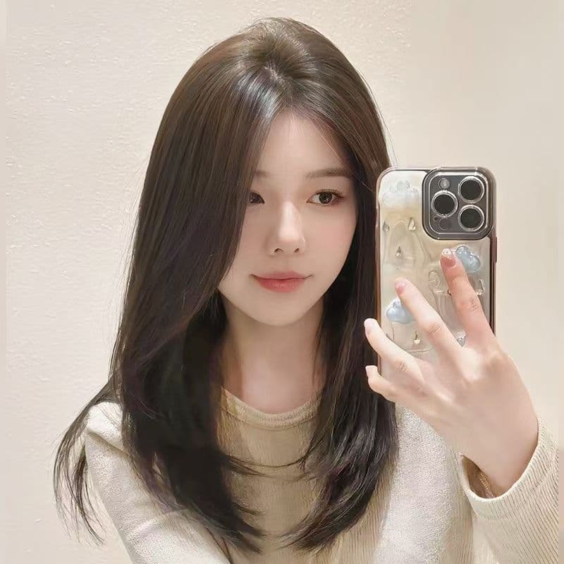 Full wig for women, thin, traceless artificial hair, natural layered clavicle hair, medium and long hair, daily full wig set