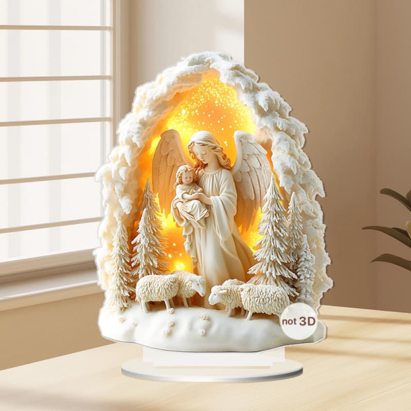Cross-border Winter Snow Angel Holding Child Walking Little Sheep Home Living Room Entryway Tabletop Decoration Ornament