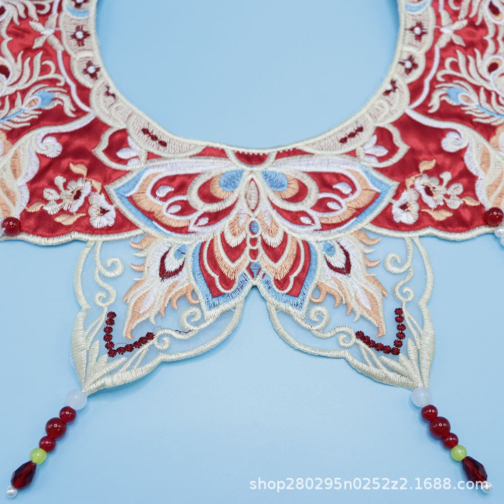 Red phoenix embroidery cloud collar embroidered beaded ancient-style shawl Hanfu detachable collar accessories collar flower accessories